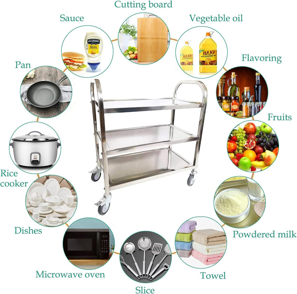 Stainless Steel 3-Tier Utility Cart with Locking Wheels a7