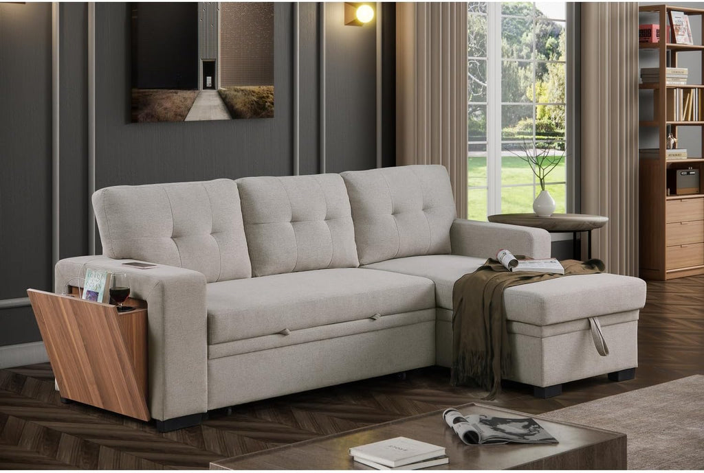 Modern L-Shaped Sleeper Sectional Sofa Bed Light Gray k7