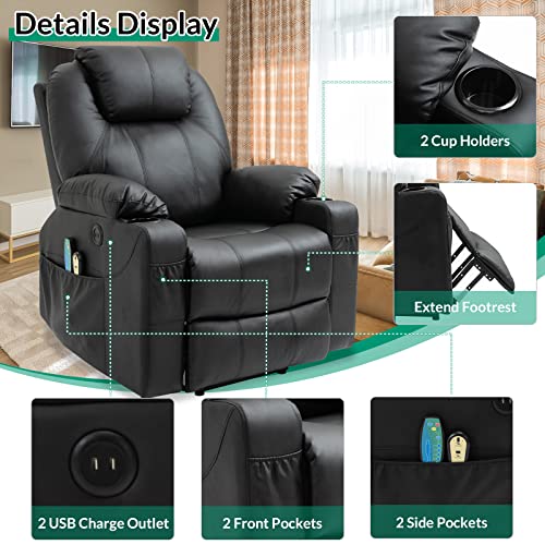 Power Lift Recliner Chair for Elderly Heated Massage Fabric with USB Ports Grey k7m