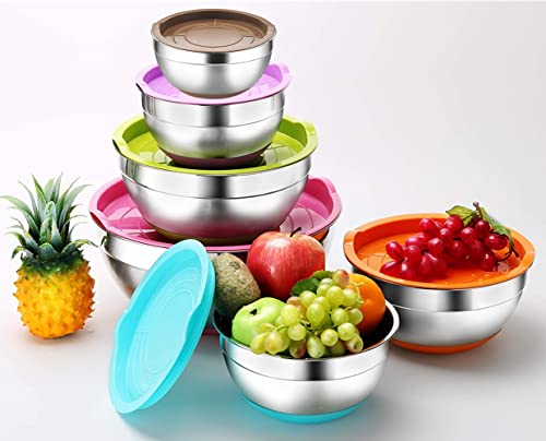 Stainless Steel Mixing Bowls with Airtight Lids, 6 Piece Nesting Set k7m