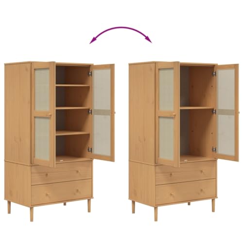 Wardrobe Rattan Look Solid Pine Wood 35.4x21.7x68.9 in q7