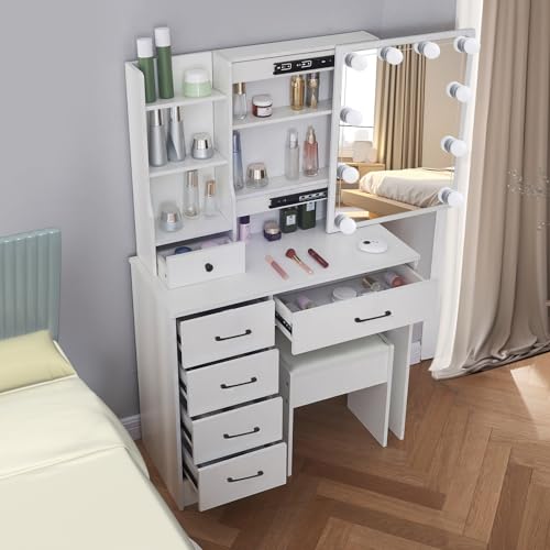 Vanity Desk with Makeup Mirror and 6 Drawers k7p