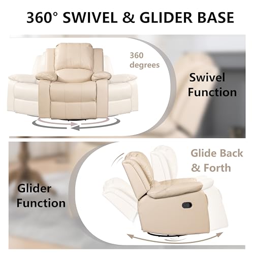 Leather Swivel Recliner Chair with Adjustable Footrest Beige k7