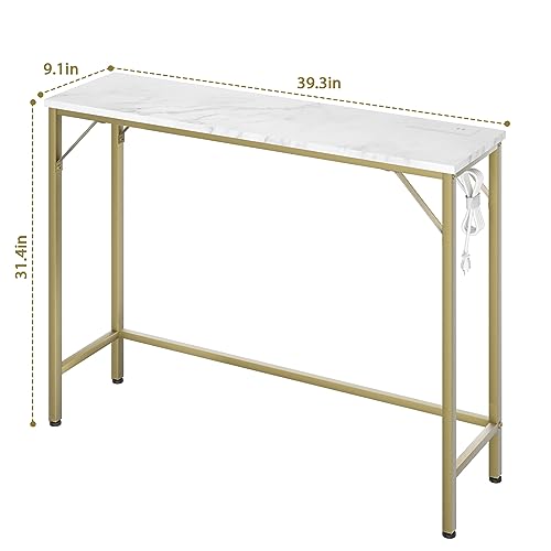 Gold Narrow Console Table with Outlets q7