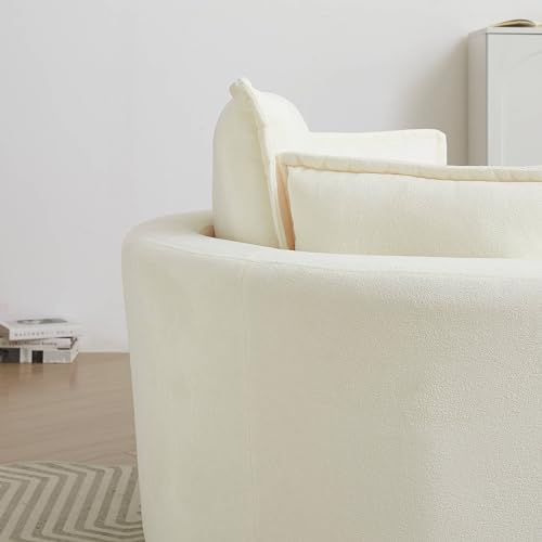 Modern Barrel Swivel Chair with Storage Ottoman and Pillows White A7k