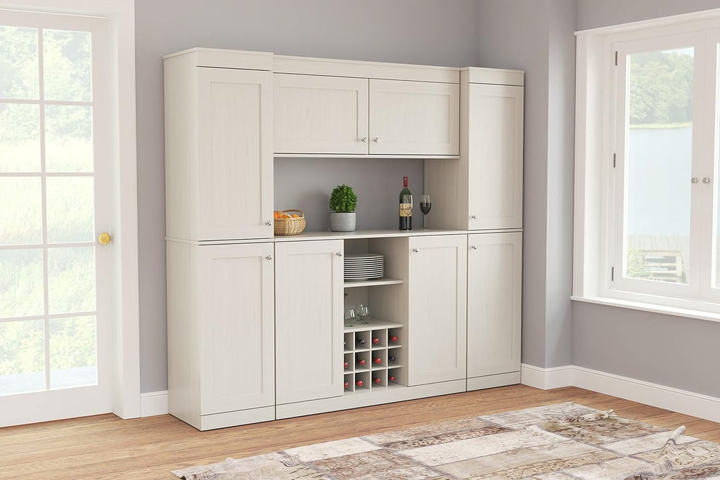 Shaker Style 4-Piece Buffet Storage System with 2 Tall Slim Cabinets, Washed Oak k7