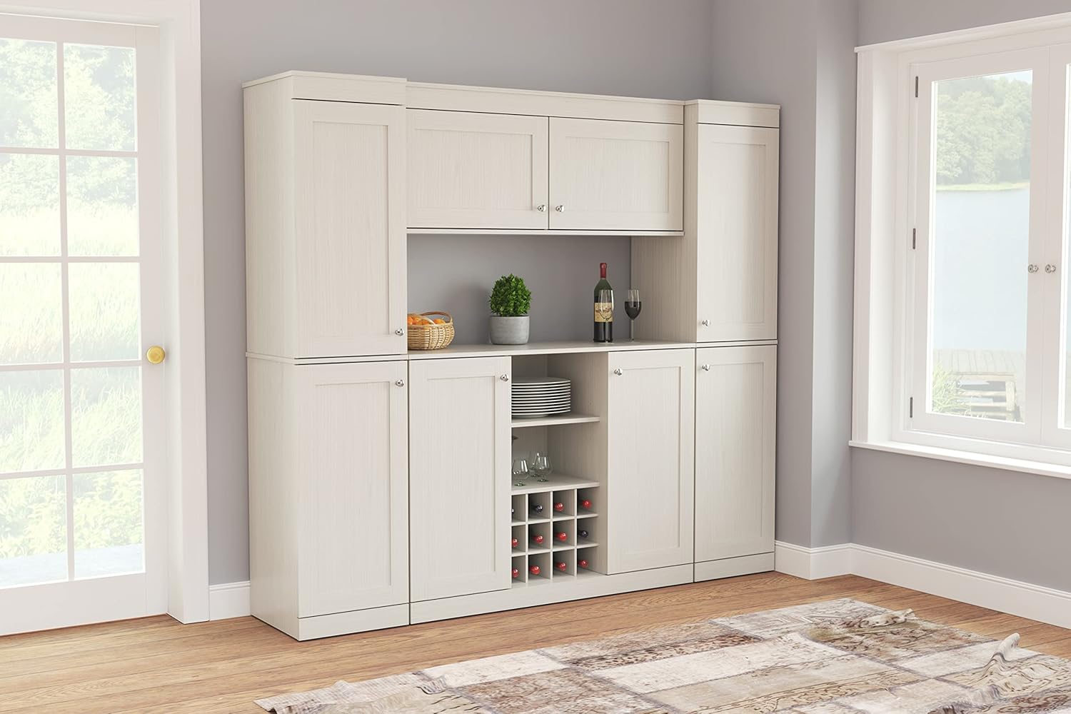 Shaker Style 4-Piece Buffet Storage System with 2 Tall Slim Cabinets, Washed Oak k7
