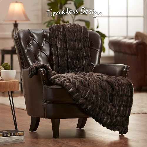 Ruched Faux Fur Throw Blanket 50x65 Dark Gray a7