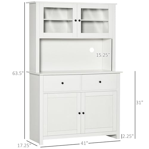 Kitchen Buffet with Hutch, Pantry Storage Cabinet with Shelves and Drawers, Antique White a7