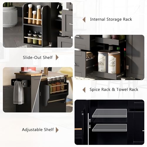 Kitchen Island Cart with Storage and 3 Drawers on Wheels Grey Blue k7m