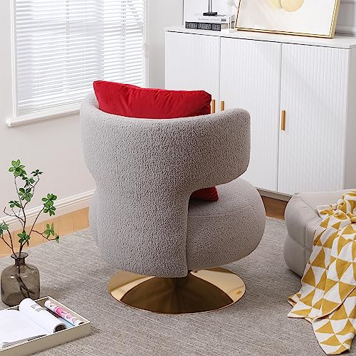 Upholstered Barrel Chair with Pillow, 360 Degree Swivel Single Sofa a7