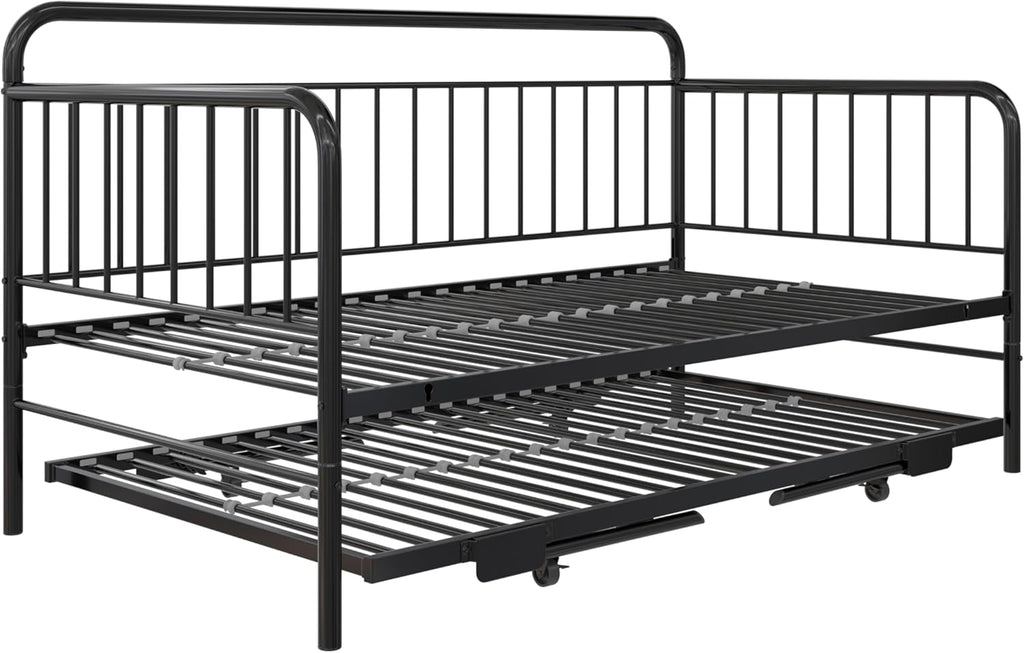 Metal Daybed with Pop Up Trundle Twin Black k7