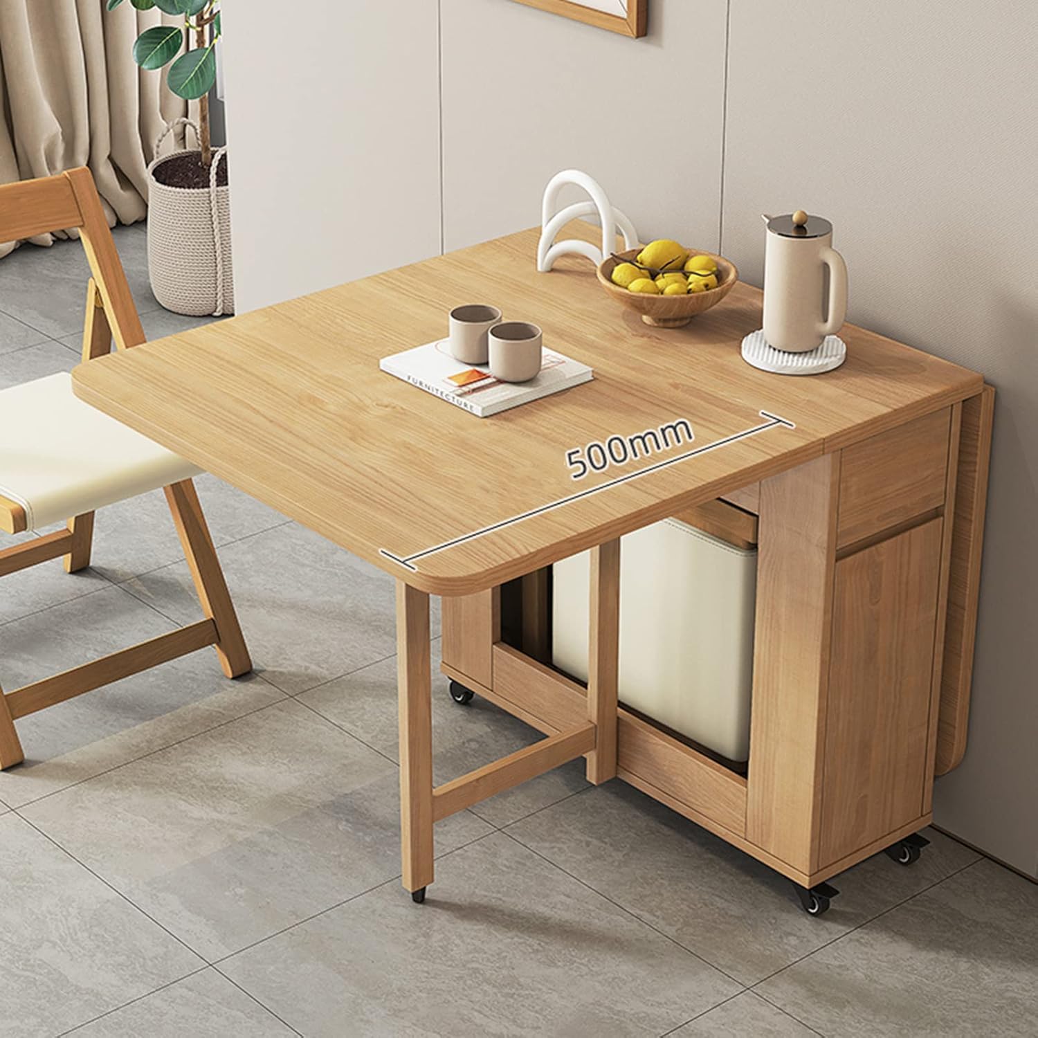 Solid Wood Drop Leaf Dining Table with Storage Drawer 7k