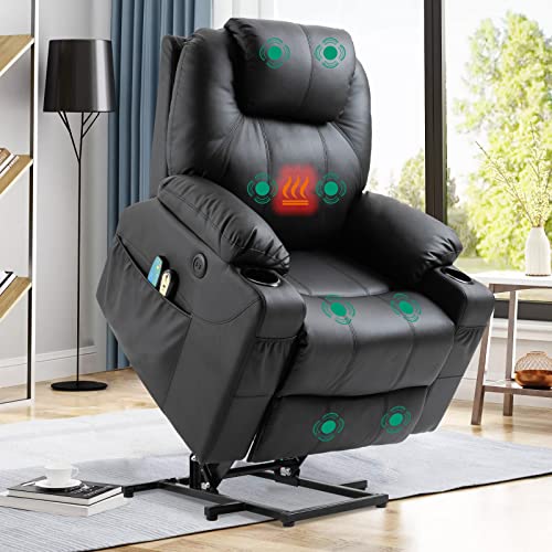 VIVIJASON Power Lift Chair Electric Recliner for Elderly Heated Vibration Massage Fabric Recliner Chair with 2 Remote Controls, Cup Holders, Side Pockets & USB Ports for Living Room (Grey)