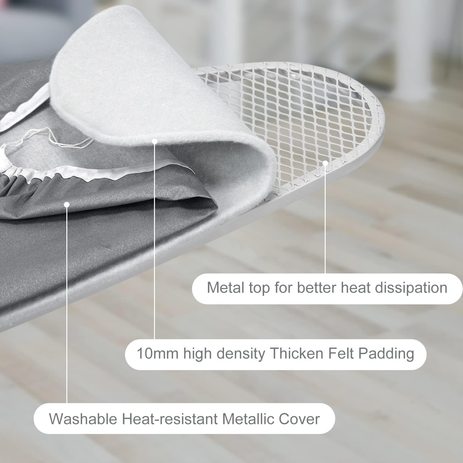 Ironing Board Full Size with Thickened Feltpad, Adjustable Height Grey k7m