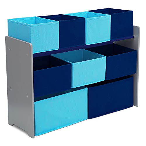 Kids Wood Table and Chair Set with Toy Organizer, Grey Blue a7