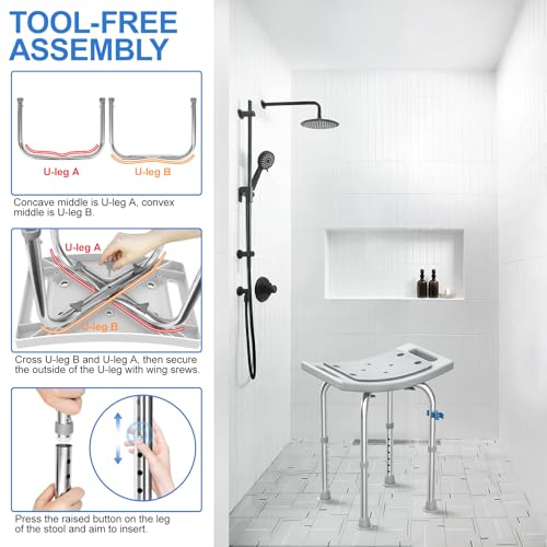 Heavy Duty Stainless Steel Shower Chair with Anti-Slip Seat and Grab Bar k7m