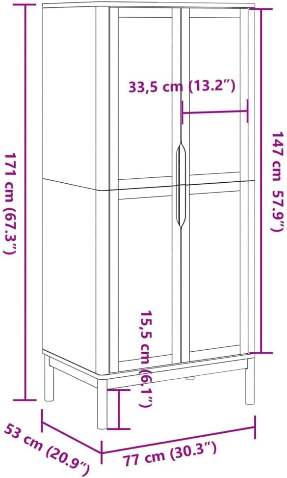 Wardrobe Solid Pine Wood Wax Brown 30.3x20.9x67.3 inches k7m