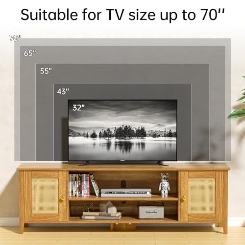 Rattan TV Stand for 65 70 inch TV Entertainment Center with Storage a7