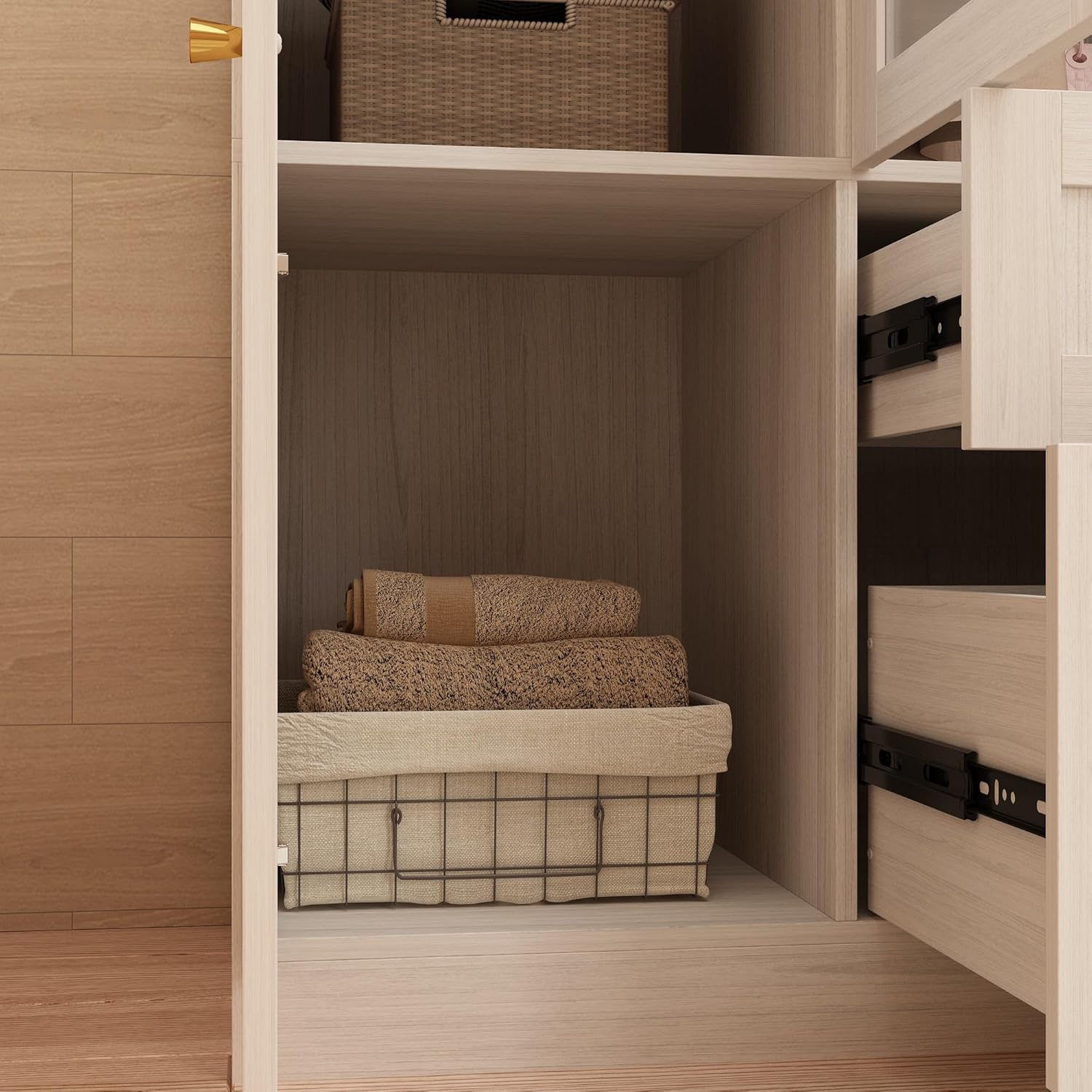 Armoire Wardrobe with 4 Frosted Glass Doors, Wooden Storage Cabinet for Bedroom k7