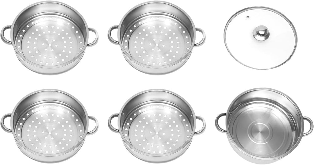 Stainless Steel 5 Tier Steamer Pot with Glass Lid a7