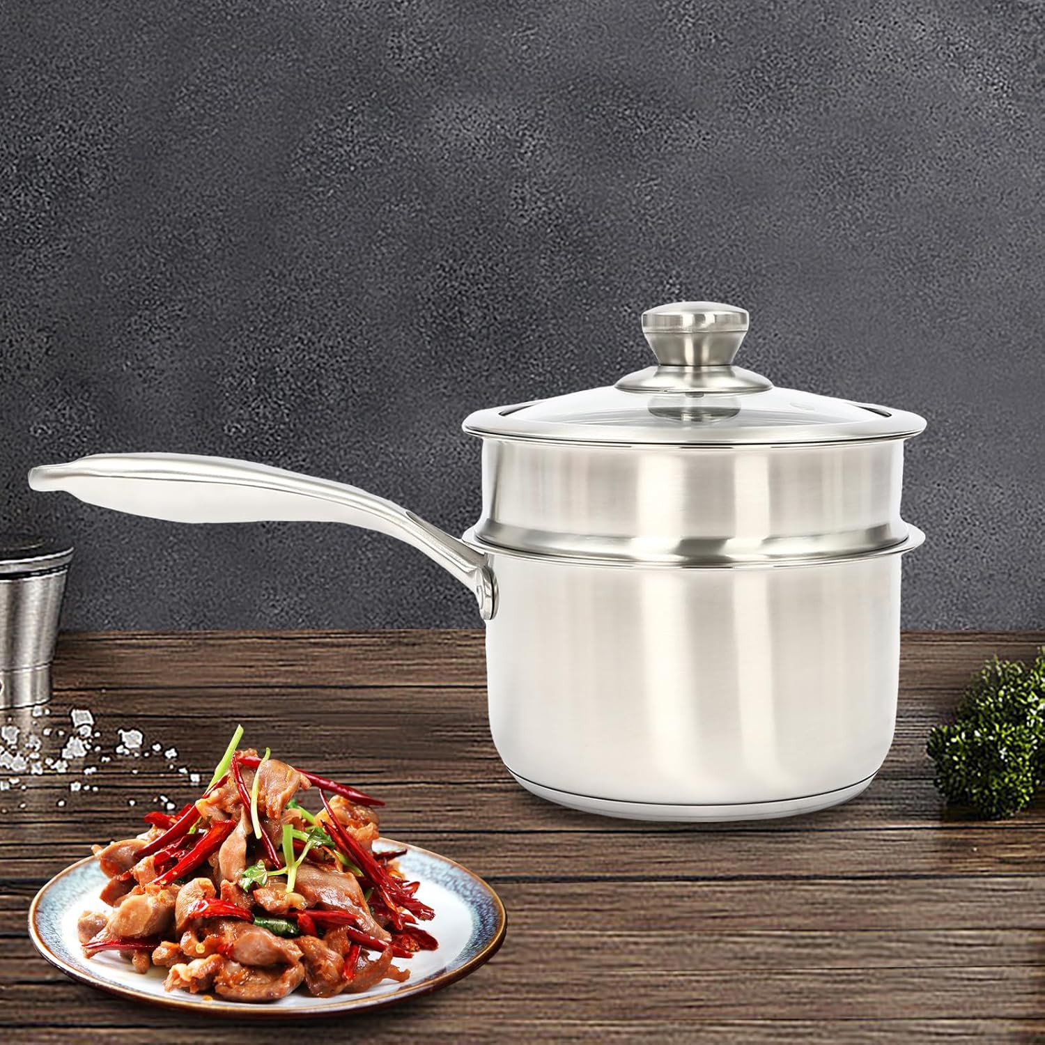 Stainless Steel Steamer Pot with Saucepan and Lid a7