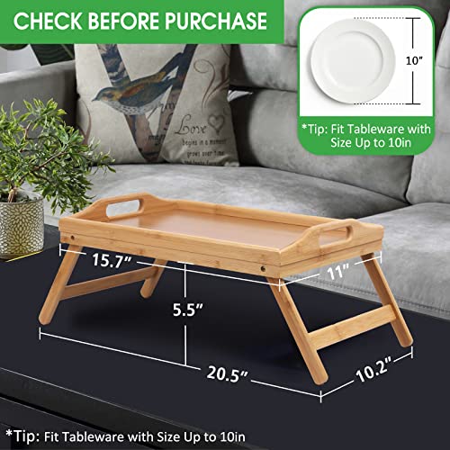 Bamboo Bed Tray with Foldable Legs and Handles for Eating Working a7k