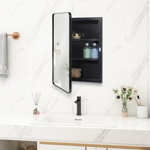 Black Beveled Mirror Medicine Cabinet 16x24 inch a7