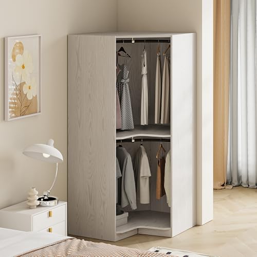 Polygon Corner Wardrobe Closet with Hanging Rods Gray k7m
