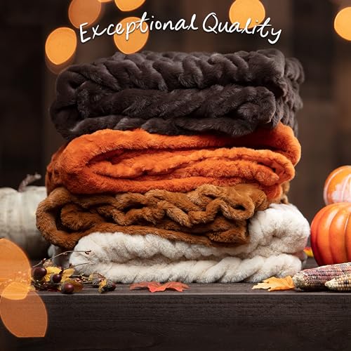 Ruched Faux Fur Throw Blanket 50x65 Dark Gray a7