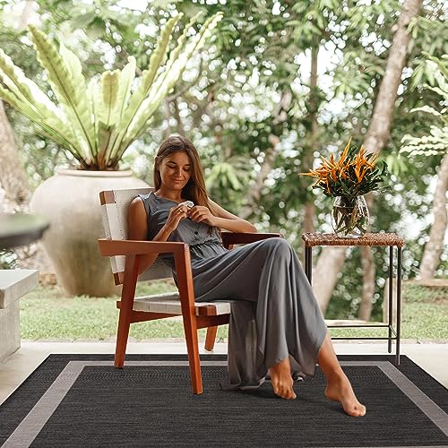 Outdoor Area Rug 9x12 Medallion Beige White Washable Carpet k7