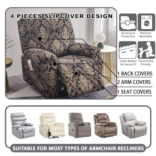 Recliner Slipcovers with Arms and Storage Pockets 4-Piece Set k7