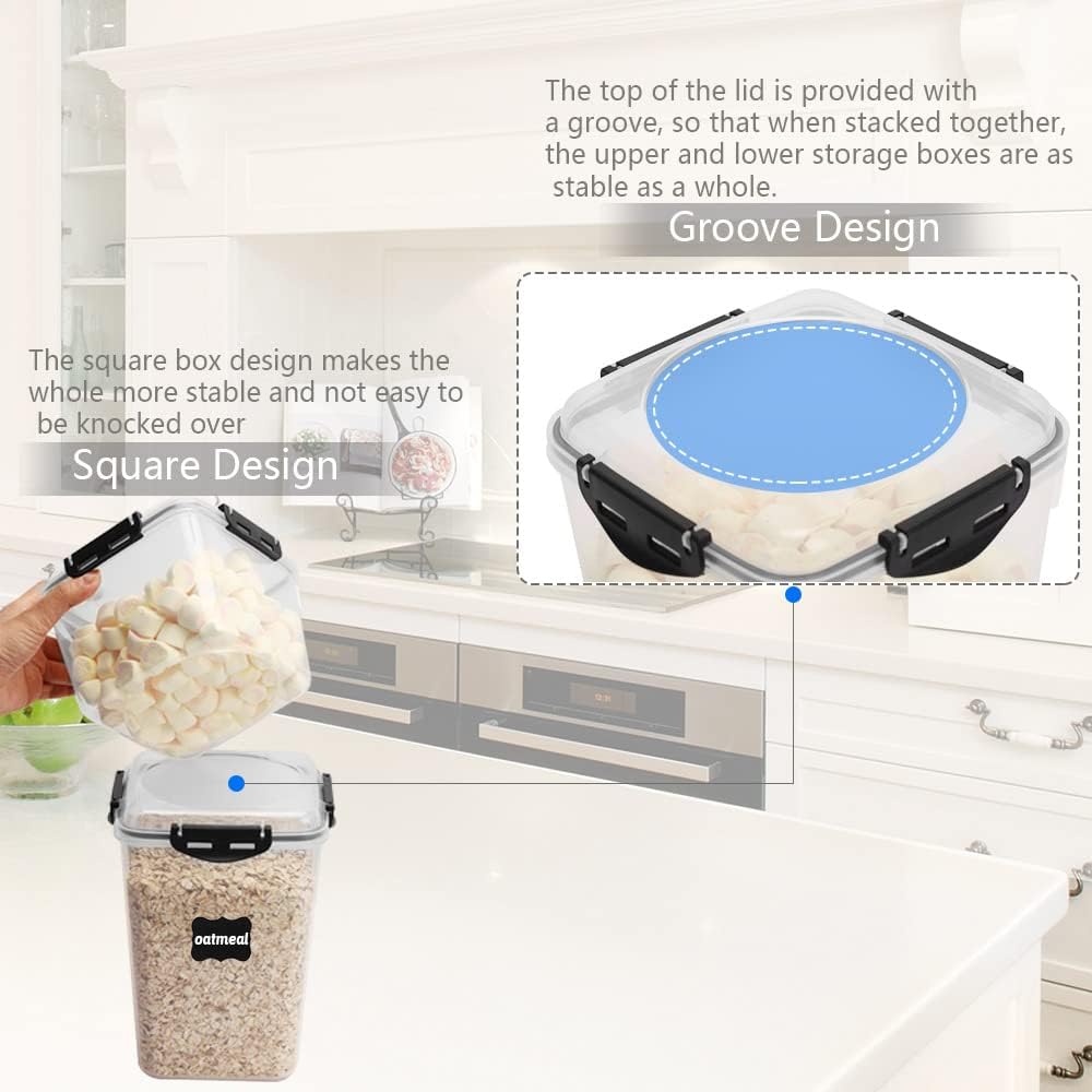 Airtight Food Storage Containers with Lids, Large Pantry Set of 4 Plastic k7m