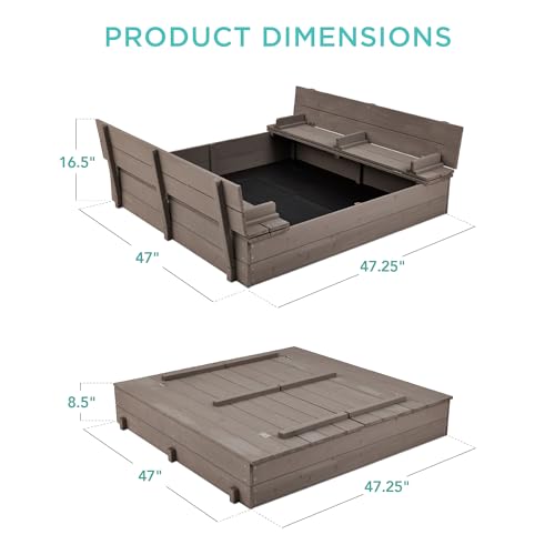 Kids Outdoor Wooden Sandbox with Foldable Bench Seats a7