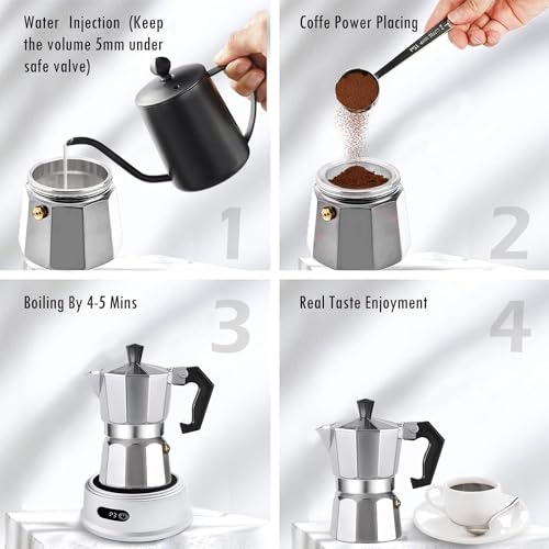 Moka Pot Stovetop Espresso Maker 3 Cup Silver a7