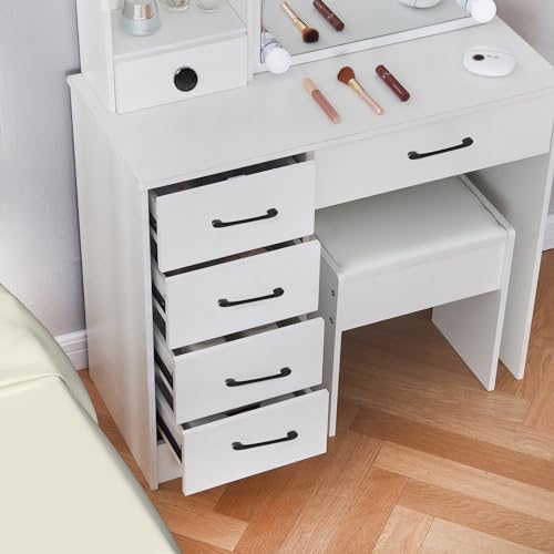 Vanity Desk with Makeup Mirror and 6 Drawers k7p