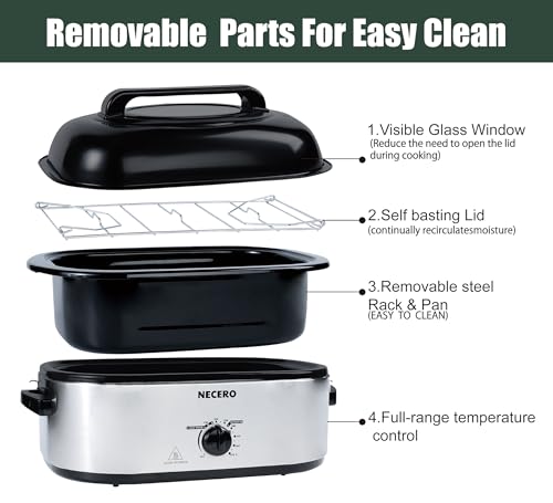 Electric Roaster Oven 22Qt with Glass Lid and Removable Pan a7