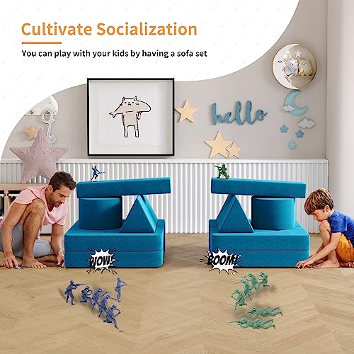 Modular Kids Play Couch with 2 Ottomans, Fold Out for Playroom Bedroom Blueberry L k7q