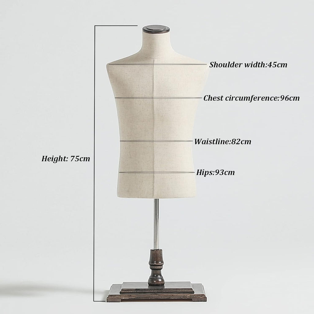 Mannequin Body Torso Male with Wooden Base Stand for Clothing Display k7p