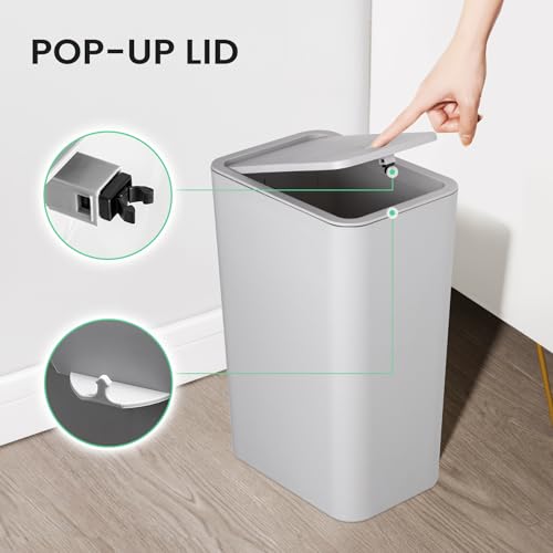Bathroom Trash Can with Lid 4 Gallon Plastic Wastebasket White k7