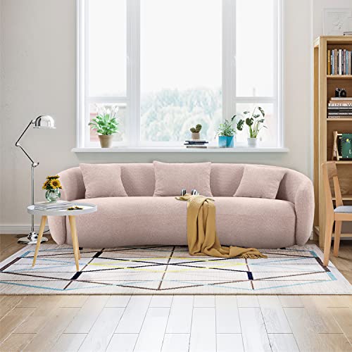 Mid Century Curved Sofa 3-Seat Boucle Fabric Brown k7