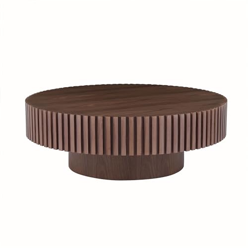 Round Fluted Coffee Table Solid Wood Walnut a7