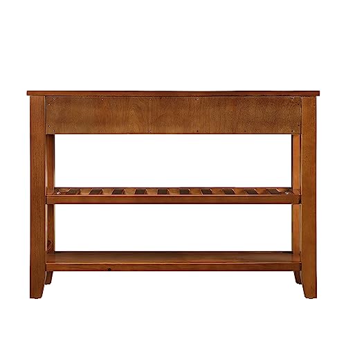 Console Sofa Table with 2 Drawers and Shelves, Solid Wood Buffet, Antique White k7