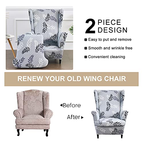 Wingback Chair Slipcover 2 Piece Jacquard Washable Furniture Protector q7m