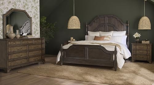 Traditional Wooden 6 Pcs Bedroom Furiture Set Including Queen Panel Bed, Dresser, Mirror, Bachelor'S Chest & 2xNightstand in Dark Wood