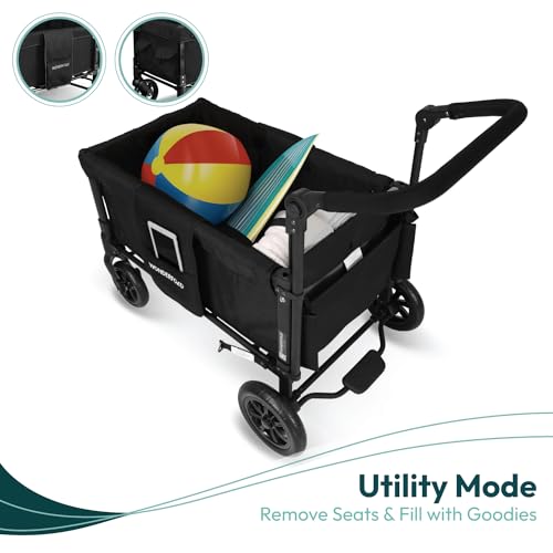 Collapsible Double Stroller Wagon with Seats and Sun Canopy Teal Green k7