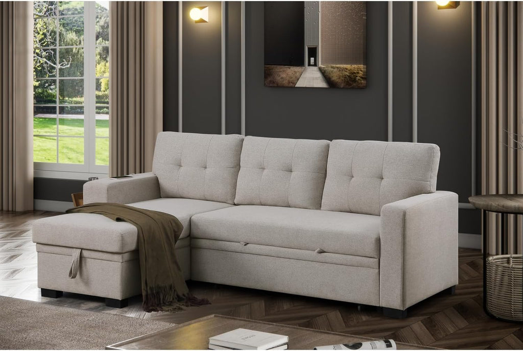 Modern L-Shaped Sleeper Sectional Sofa Bed Light Gray k7