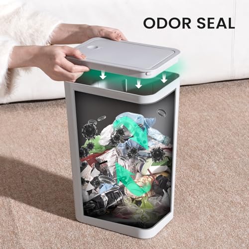 Bathroom Trash Can with Lid 4 Gallon Plastic Wastebasket White k7