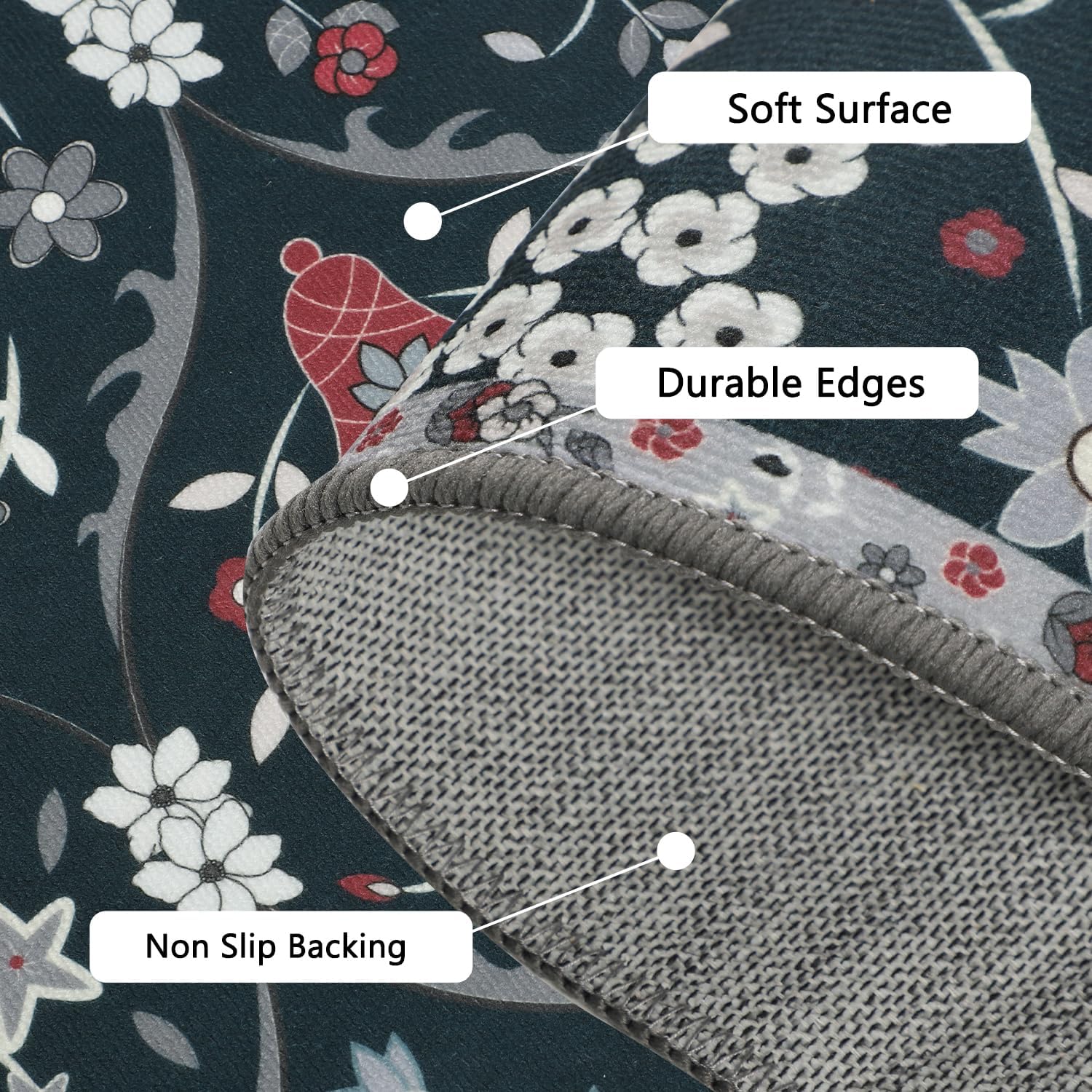 Moroccan Trellis Kitchen Rug Set of 3 Non Slip Floral Floor Mats k7q