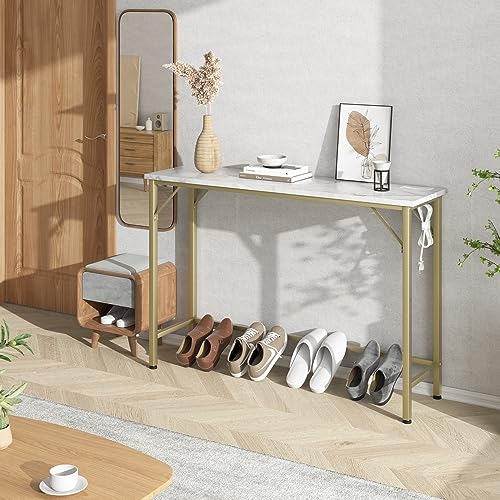 Gold Narrow Console Table with Outlets q7